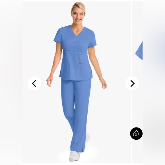 Grey’s Anatomy by Barco Ceil Blue XS Riley Set.Mock wrap V-Neck Scrubs Top&Pants - Picture 1 of 11